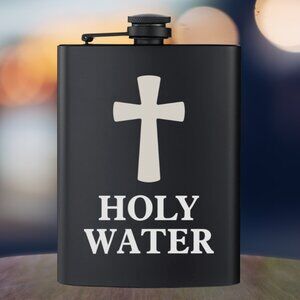 Personalized Holly Water Cross Black Flask | Flask | Humor Gift | Family Gift